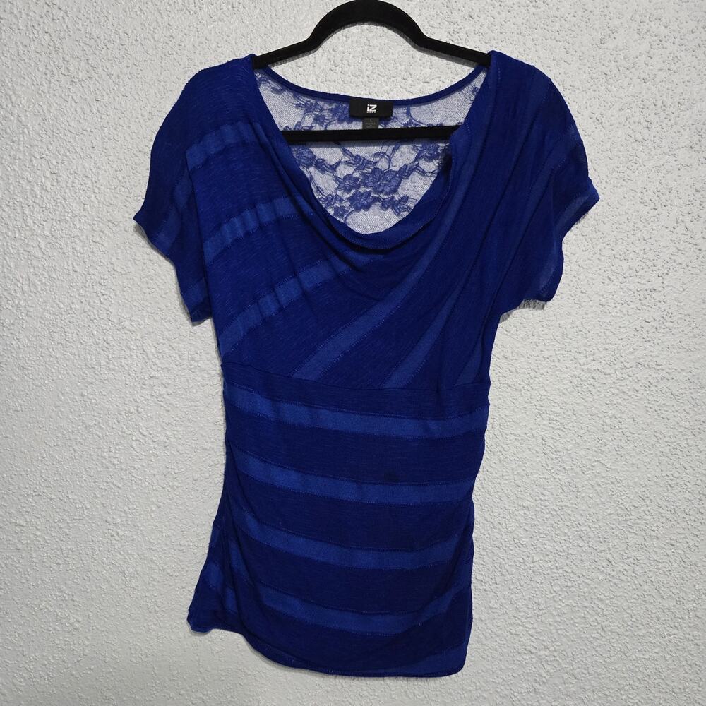 Iz Byer Womens Y2K 90's Cowl‎ Neck Babydoll Top Lace Back Blue Size L Whimsigoth